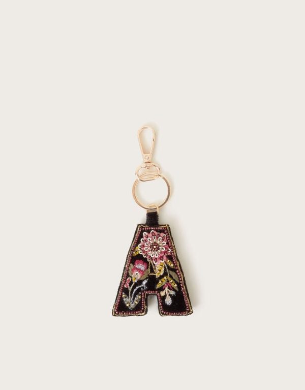 Monsoon Embellished Floral Initial Keyring Black